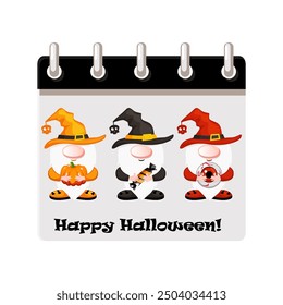 Calendar 31 October for Halloween with Halloween gnomes. Illustration for page of calendar or your print, greeting card