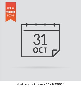 Calendar 31 October halloween icon in flat style isolated on grey background. For your design, logo. Vector illustration.