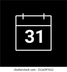 Calendar with the 31st. With white outline and black background.