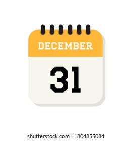 Icono plano del calendario 31 de diciembre sobre fondo blanco. Ilustración vectorial. Último día del calendario. 