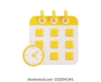 Calendar 3d icon with clock and date time management planning concept 3d vector icon