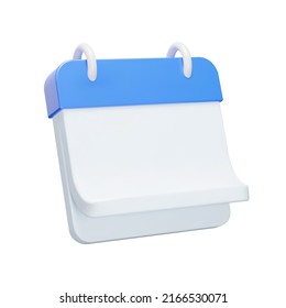 Calendar 3d icon. Folded out calendar sheet, blank. Isolated object on a transparent background