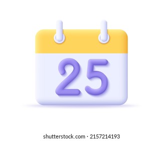 Calendar 3d Icon. Time Management, Planning And Event Concept. Render Yellow Calendar. 3d Realistic Vector Illustration