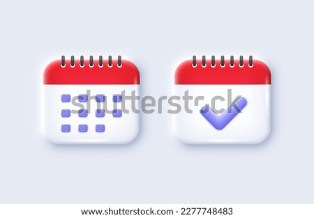 Calendar 3d icons. Date planner signs set. Event reminder, 3d calendar organizer notification icon. Meeting schedule, appointment day, event date. Business calendar timetable, schedule plan. Vector