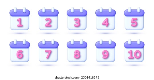 Calendar 3d set, great design for any purposes. Simple design. Design element. Vector graphic illustration