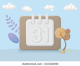 Calendar 3D Web render graphic, isolated Vector Illustrations.