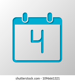 calendar with 4 day, simple icon. Paper design. Cutted symbol with shadow
