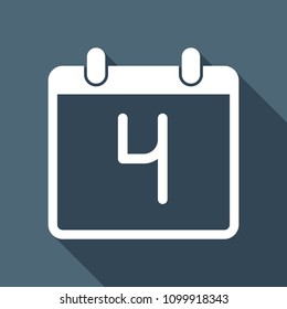calendar with 4 day, simple icon. White flat icon with long shadow on background