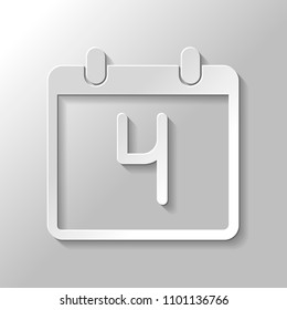 calendar with 4 day, simple icon. Paper style with shadow on gray background