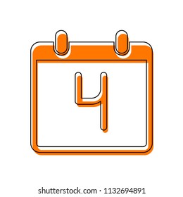 calendar with 4 day, simple icon. Isolated icon consisting of black thin contour and orange moved filling on different layers. White background