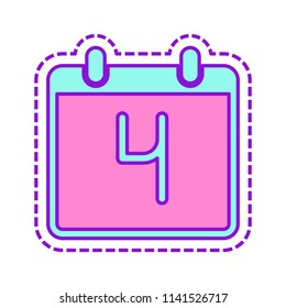 calendar with 4 day, simple icon. Colored sketch with dotted border on white background