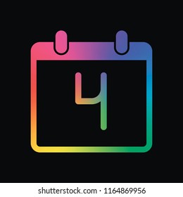calendar with 4 day, simple icon. Rainbow color and dark background