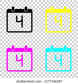calendar with 4 day, simple icon. Colored set of cmyk icons on transparent background