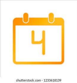 calendar with 4 day, simple icon. Orange sign with low light on white background