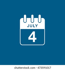 Calendar 4 July Flat Icon On Blue Background