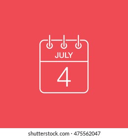 Calendar 4 July Flat Icon On Red Background