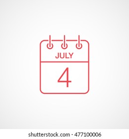 Calendar 4 July Red Line Icon On White Background