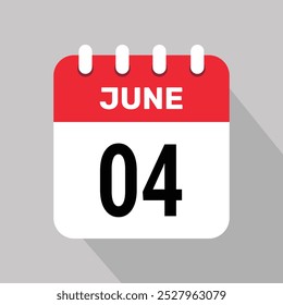 Calendario 4 de junio Icono Ilustración vectorial Fecha Diseño gráfico de fondo.