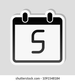 calendar with 5 day, simple icon. Sticker style with white border and simple shadow on gray background
