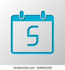 calendar with 5 day, simple icon. Paper design. Cutted symbol with shadow