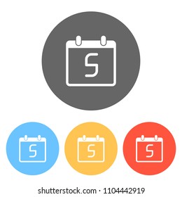 calendar with 5 day, simple icon. Set of white icons on colored circles