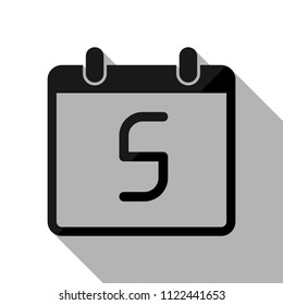 calendar with 5 day, simple icon. Black object with long shadow on white background
