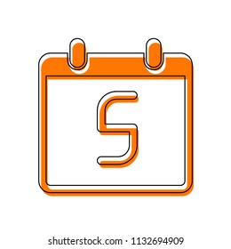 calendar with 5 day, simple icon. Isolated icon consisting of black thin contour and orange moved filling on different layers. White background