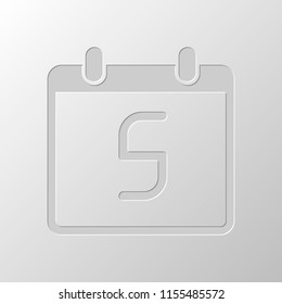 calendar with 5 day, simple icon. Paper design. Cutted symbol. Pitted style