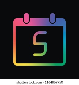 calendar with 5 day, simple icon. Rainbow color and dark background