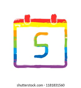 calendar with 5 day, simple icon. Drawing sign with LGBT style, seven colors of rainbow (red, orange, yellow, green, blue, indigo, violet