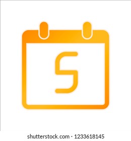calendar with 5 day, simple icon. Orange sign with low light on white background