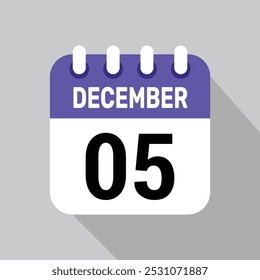 Calendario 5 de diciembre Icono Vector Fecha Ilustración Diseño de fondo.
