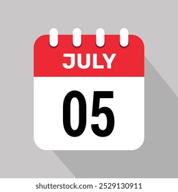 Calendario 5 julio icono Vector fecha mes ilustración de fondo.