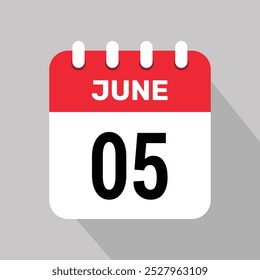 Calendario 5 de junio Icono Ilustración vectorial Fecha Diseño gráfico de fondo.
