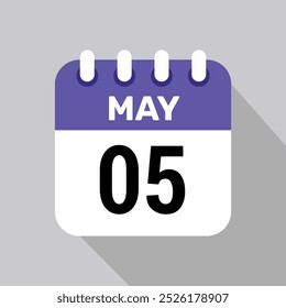 calendar 5 may icon vector with date background. Vector schedule symbol.