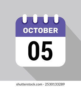 calendário 5 outubro ícone vetor página ilustração fundo design papel.