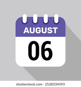 Calendario 6 de agosto Vector de iconos para los días del mes y la semana sobre un fondo claro