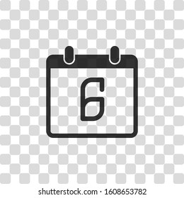 calendar with 6 day, simple icon. Black symbol on transparency grid