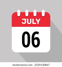 Calendario 6 julio icono Vector fecha mes ilustración de fondo.