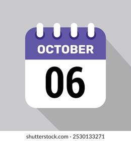 calendar 6 october icon vector page illustration background design paper.