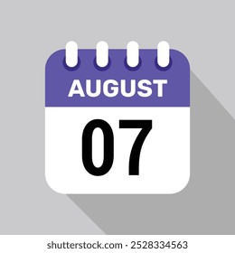 calendar 7 august icon vector for the days of the month and the week on a light background