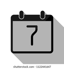 calendar with 7 day, simple icon. Black object with long shadow on white background
