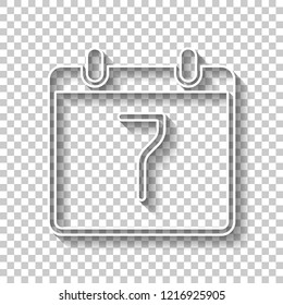 calendar with 7 day, simple icon. White outline sign with shadow on transparent background