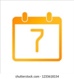 calendar with 7 day, simple icon. Orange sign with low light on white background