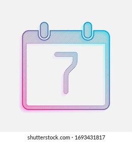calendar with 7 day, simple icon. Colored logo with diagonal lines and blue-red gradient. Neon graphic, light effect