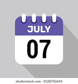 calendar 7 july icon Vector Illustration background.