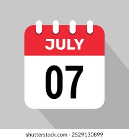 Calendario 7 julio icono Vector fecha mes ilustración de fondo.