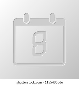 calendar with 8 day, simple icon. Paper design. Cutted symbol. Pitted style