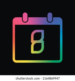 calendar with 8 day, simple icon. Rainbow color and dark background