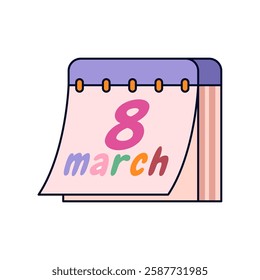 Calendar with 8 or eight march day for women holiday. Vector element for female greeting card or gift. Emblem for feminine festive. Lady or girl, woman or lady, feminism and womanhood celebration